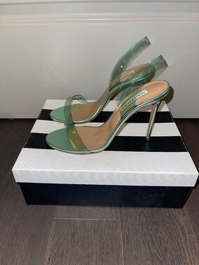 Aquazurra So Nude Plexi Sandal 105 Nappa Laminata/PVC in Cool Mint